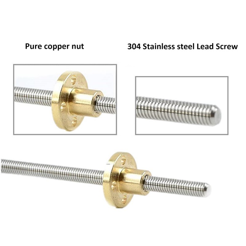 304 Stainless Steel T8 Lead Screw 2mm Pitch 10mm Lead